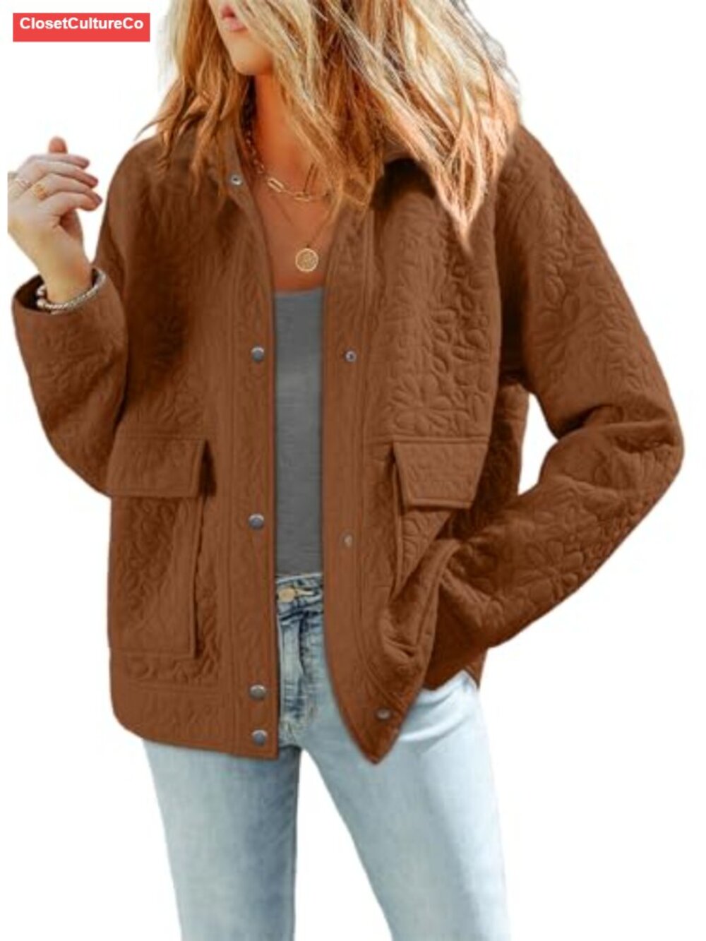 Womens Warm Winter Jacquard Button Down Coat Long Sleeve Casual Jacket